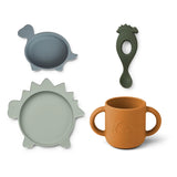 VIVI SILICONE TABLEWARE 4 PACK BABY - DINO BLUE