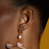 Pearl Drop Huggie Earrings - Gold