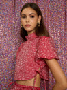 Flower Power Jacquard Crop Top - Ruby Red