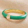 Green Enamel Crystal Ring in Gold