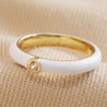 White Enamel Crystal Ring in Gold