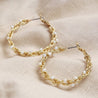 Large Twisted Gold Pearl Hoop Earrings